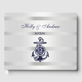 Blaue Ankersilber, weißes Navy Circle Monogram 33 Gästebuch