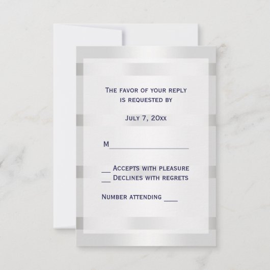 Blaue Ankersilber, weißes Navy Circle Monogram 33 RSVP Karte (Rückseite)