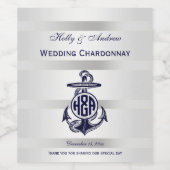 Blaue Ankersilber, weißes Navy Circle Monogram 33 Weinetikett (Einzelnes Label)