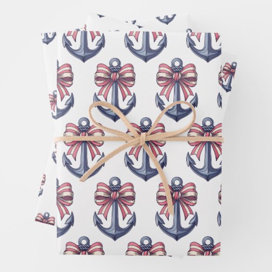 Blaue Ankerstange mit rotem und weißem Streifen Geschenkpapier Set (Beispiel)