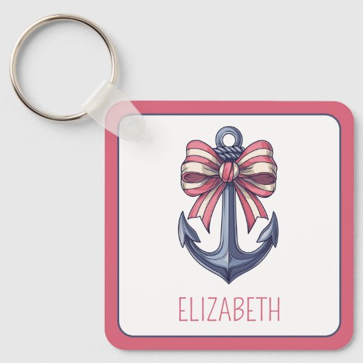 Blaue Ankerstange mit rotem und weißem Streifen Schlüsselanhänger (Vorderseite)