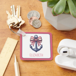 Blaue Ankerstange mit rotem und weißem Streifen Schlüsselanhänger