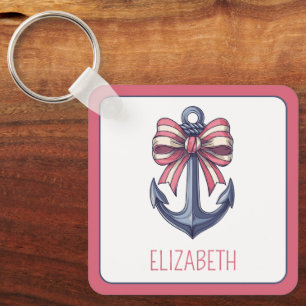 Blaue Ankerstange mit rotem und weißem Streifen Schlüsselanhänger