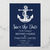 Blaue Ankerstange Moderner QR-Code Hochzeit der Na Folieneinladung (Vorderseite)