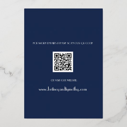 Blaue Ankerstange Moderner QR-Code Hochzeit der Na Folieneinladung (Rückseite)