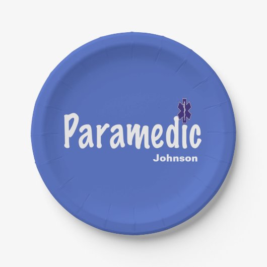 BLAUE Anpassbarer Name Paramedic Pappteller (Vorderseite)