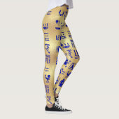 Blaue antike ägyptische Hieroglyphen auf Gold Leggings (Rechts)