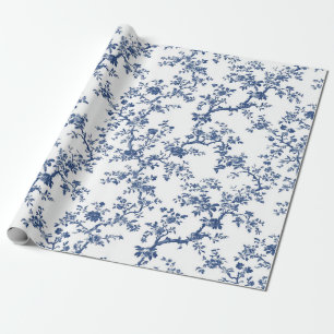 Blaue Antike Blumen-Toile-Gartenparty-Verpackung P Geschenkpapier