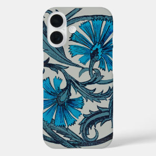 Blaue antike Blumenkunst rustikale Fliesendekorati iPhone 16 Hülle