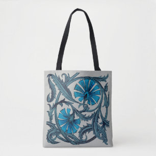 Blaue antike Blumenkunst rustikale Fliesendekorati Tasche