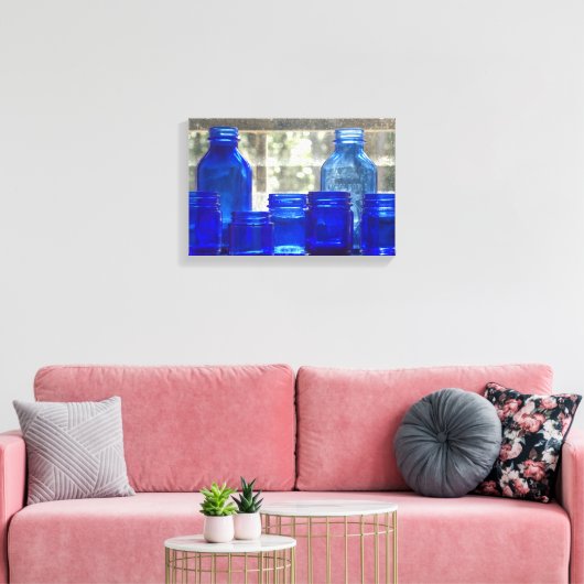 Blaue antike Glasflaschen (Canvas Print) Leinwanddruck (Insitu (Wohnzimmer))