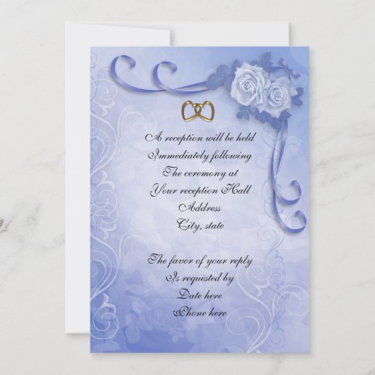 Blaue antike Rose Hochzeit Einladung (Rückseite)