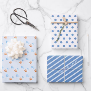 Blaue Aqeeqah Sterne Streifen Punkte  Geschenkpapier Set