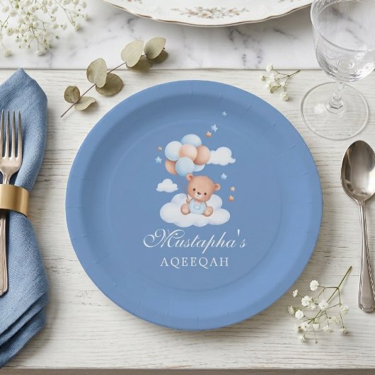Blaue Aqiqah Baby Boy Papierplatten Pappteller