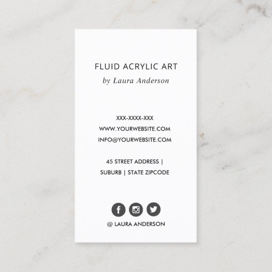 BLAUE AQUA AQUAMARIN FLUID ACRYLIC RESIN ART ARTIS VISITENKARTE (Rückseite)