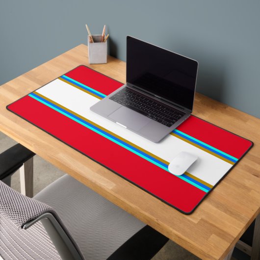 Blaue Aqua Braune Streifen auf hellroten Streifen Schreibtischunterlage (Büro 2)