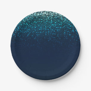 Blaue Aqua-Marine Glitter Funkeln Geburtstagsfeier Pappteller