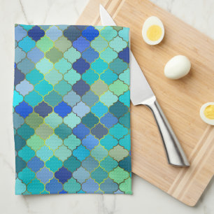 Blaue Aqua-Marokkanische Mosaik Geschirrtuch