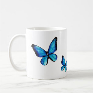 Blaue Aqua-Schmetterling-Aquarell Kaffeetasse