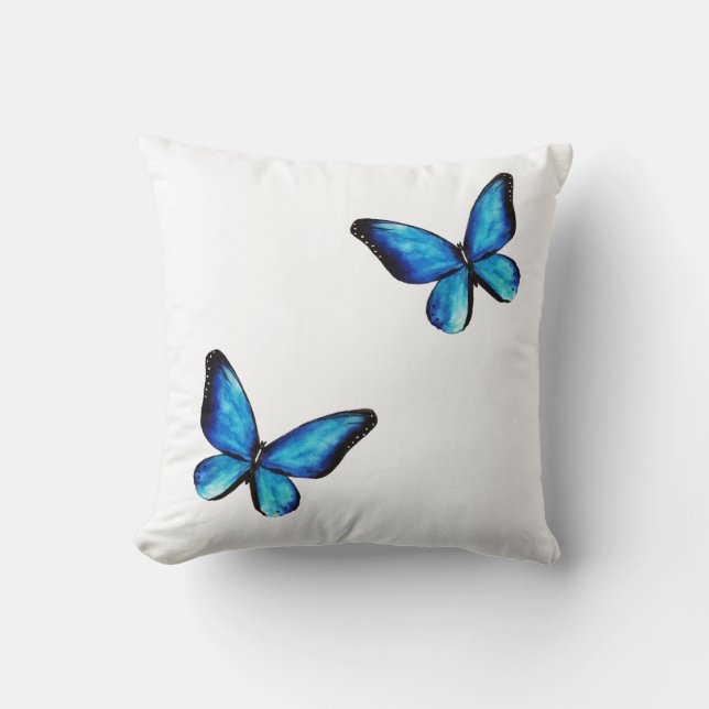 Blaue Aqua-Schmetterling Aquarellkeule Kissen (Vorderseite)