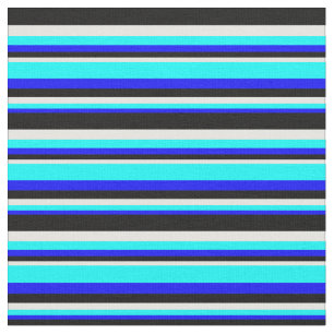 Blaue, Aqua, weiße und schwarze Streifen Stoff