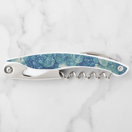 Blaue Aquamarin grüne Marmorstruktur Kellnermesser (Vorderseite)