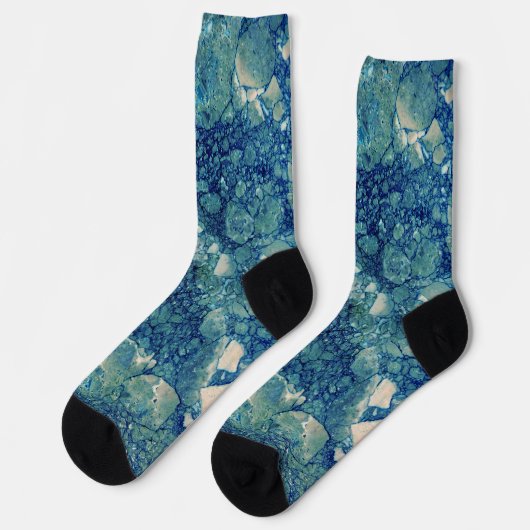 Blaue Aquamarin grüne Marmorstruktur Socken (Linkes Detail)