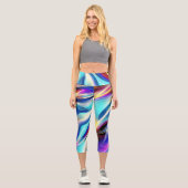 Blaue Aquamarin rosa gelbe weiße Abstraktion Capri Leggings (Vorderseite)
