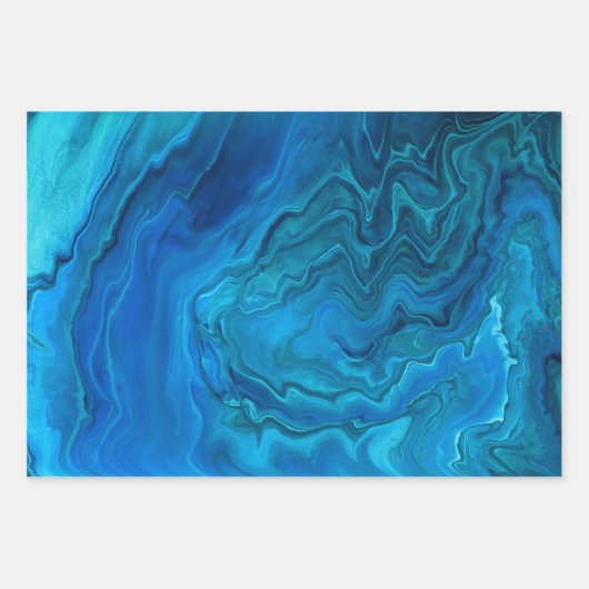 Blaue Aquamarine Aquamarine Marmor Akrylabstraktio Geschenkpapier Set (Vorderseite 3)