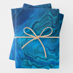Blaue Aquamarine Aquamarine Marmor Akrylabstraktio Geschenkpapier Set