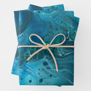 Blaue Aquamarine Aquamarine Marmor Akrylabstraktio Geschenkpapier Set