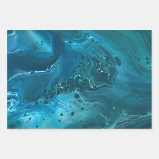 Blaue Aquamarine Aquamarine Marmor Akrylabstraktio Geschenkpapier Set (Vorderseite)