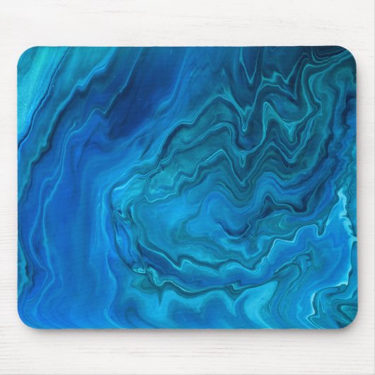 Blaue Aquamarine Aquamarine Marmor Akrylabstraktio Mousepad (Vorne)