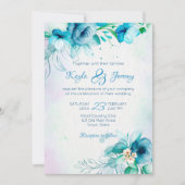 Blaue aquamarine Blume Hochzeit mit Blumen in eine Einladung (Vorderseite)