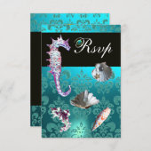 BLAUE AQUAMARINE DAMASK BEACH WEDD UAWG RSVP KARTE (Vorne/Hinten)