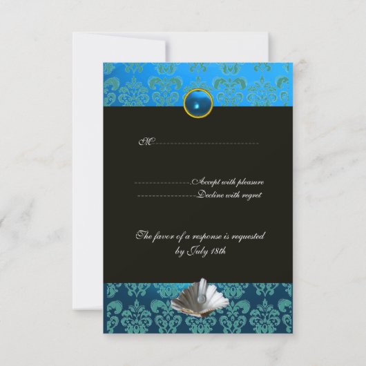 BLAUE AQUAMARINE DAMASK BEACH WEDD UAWG RSVP KARTE (Rückseite)