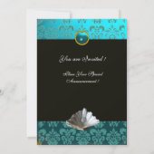 BLAUE AQUAMARINE DAMASK BEACH WEDING MONOGRAM EINLADUNG (Rückseite)