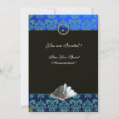 BLAUE AQUAMARINE DAMASK BEACH WEDING MONOGRAM EINLADUNG (Rückseite)