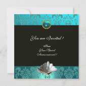 BLAUE AQUAMARINE DAMASK BEACH WEDING MONOGRAM EINLADUNG (Rückseite)