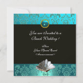 BLAUE AQUAMARINE DAMASK BEACH WEDING MONOGRAM EINLADUNG (Rückseite)