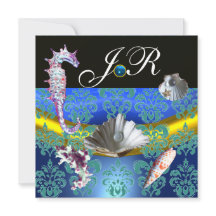 BLAUE AQUAMARINE DAMASK BEACH WEDING MONOGRAM