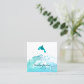 Blaue aquamarine Delfin Quadratische Visitenkarte (Stehend Vorderseite)