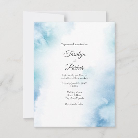 Blaue Aquamarine Farbe Abstrakter Rahmen Einladung (Vorderseite)