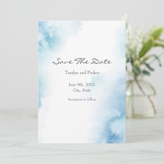Blaue Aquamarine Farbe Abstrakter Rahmen Save The Date (Stehend Vorderseite)