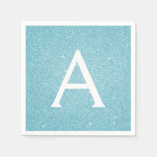 Blaue Aquamarine Glitzer und Sparkle Monogram zum Serviette