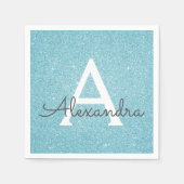 Blaue Aquamarine Glitzer und Sparkle Monogram zum Serviette (Vorderseite)