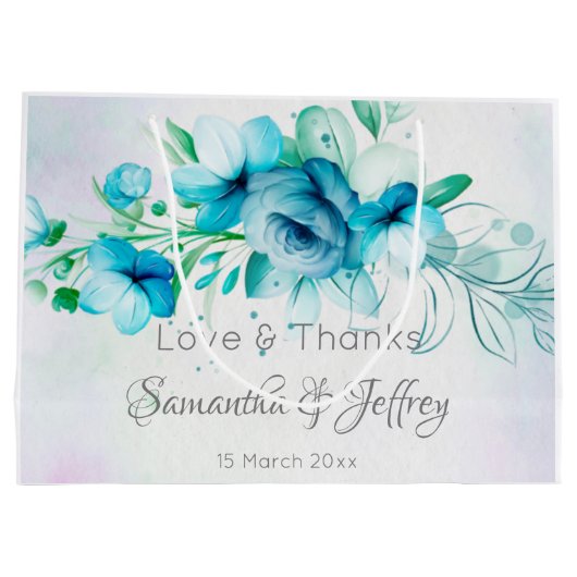 Blaue aquamarine grüne Blume Blumengeschenke für H Große Geschenktüte (Rückseite)