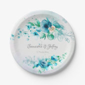 Blaue aquamarine grüne Blume Pappteller (Vorderseite)