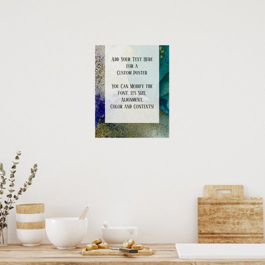 Blaue, Aquamarine, grüne und goldfarbene Abstrakte Poster (Küche)