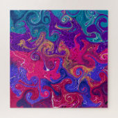 Blaue, Aquamarine, Lila Wirbel Fluid Art Marmor wi Puzzle (Horizontal)